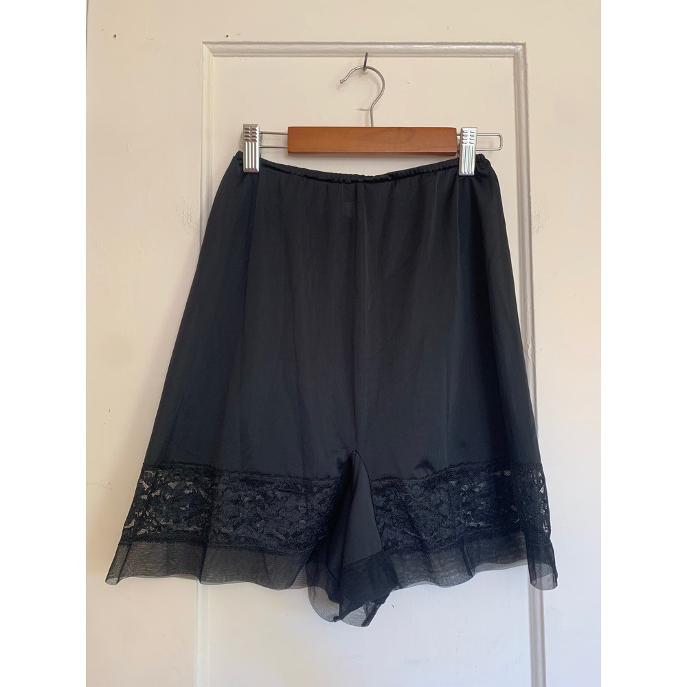 Van Raalte Myth Vintage Black Lace Trim Culotte Petti-Pants Lingerie Shorts 6